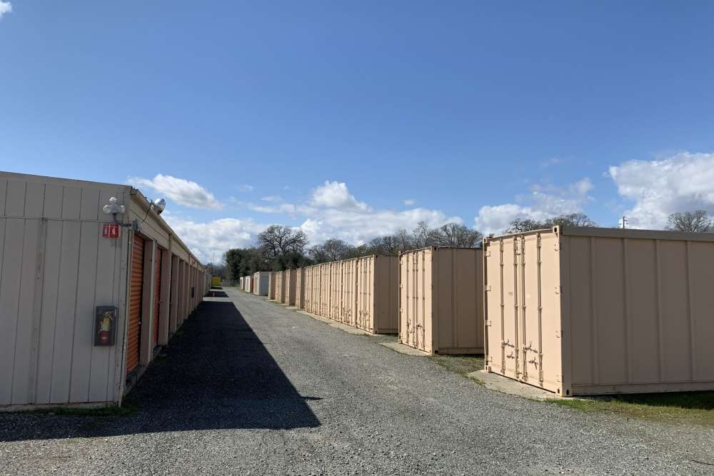Rows of self storage units at South Main Mini Storage in Red Bluff, California