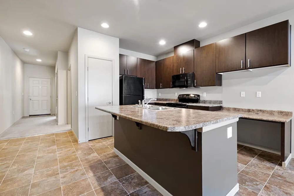 Kitchen with granite countertops at Yauger Park Villas in Olympia, Washington