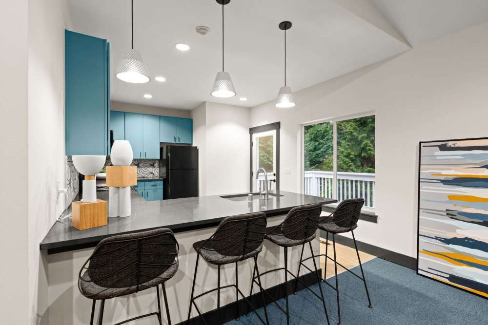 Kitchen in the resident lounge at Yauger Park Villas in Olympia, Washington