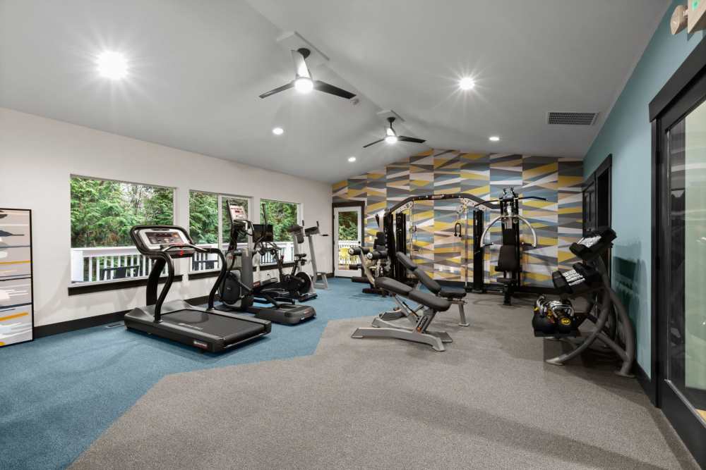 Spacious fitness center at Yauger Park Villas in Olympia, Washington