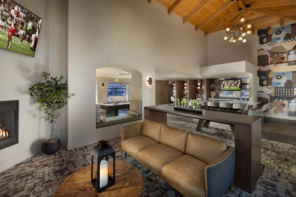 Contemporary decor in resident clubhouse and game room at The Ventura in Chandler, Arizona