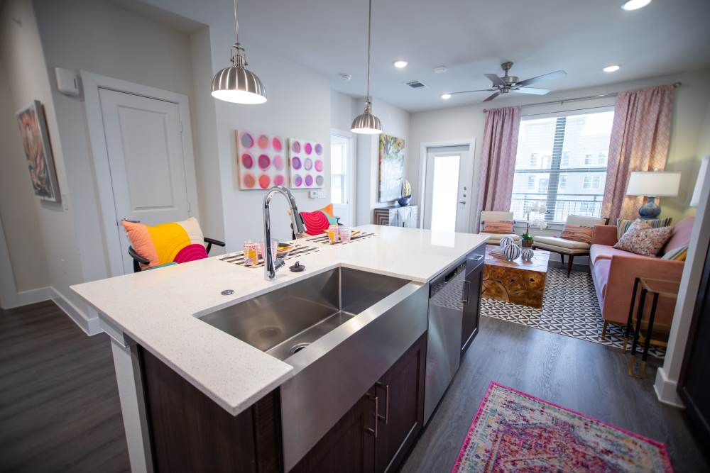 Kitchen with an island at Watermere at Round Rock in Round Rock, Texas