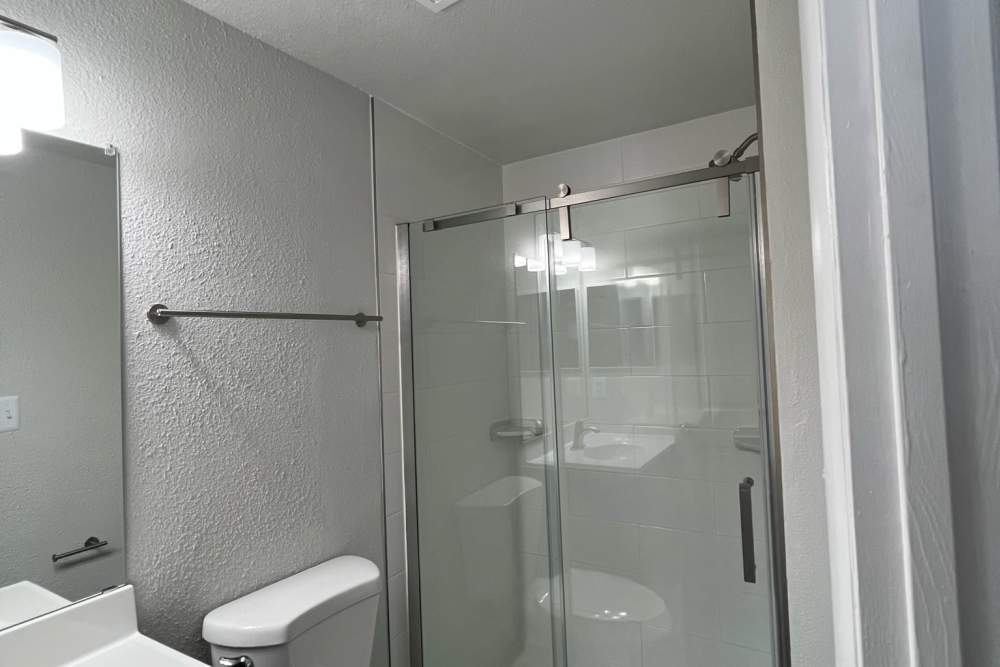 Master bathroom with a large shower at Montgomery Club in Gaithersburg, Maryland