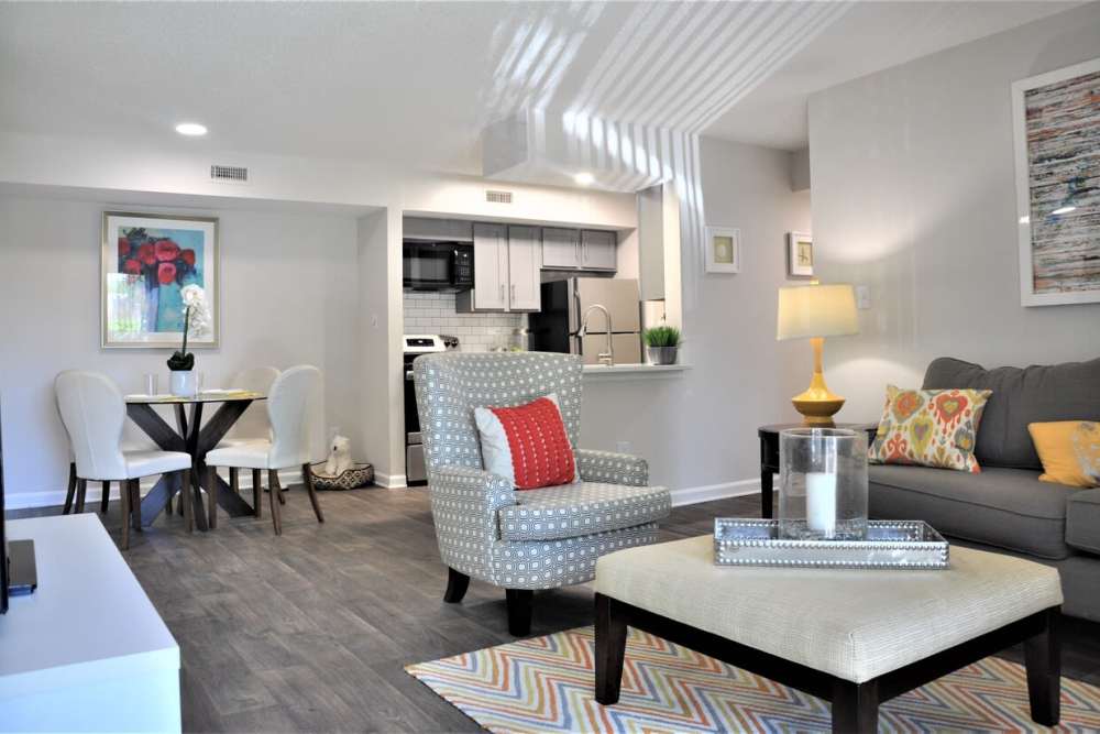 Wood-style flooring in an apartment at The Cypress in Greensboro, North Carolina
