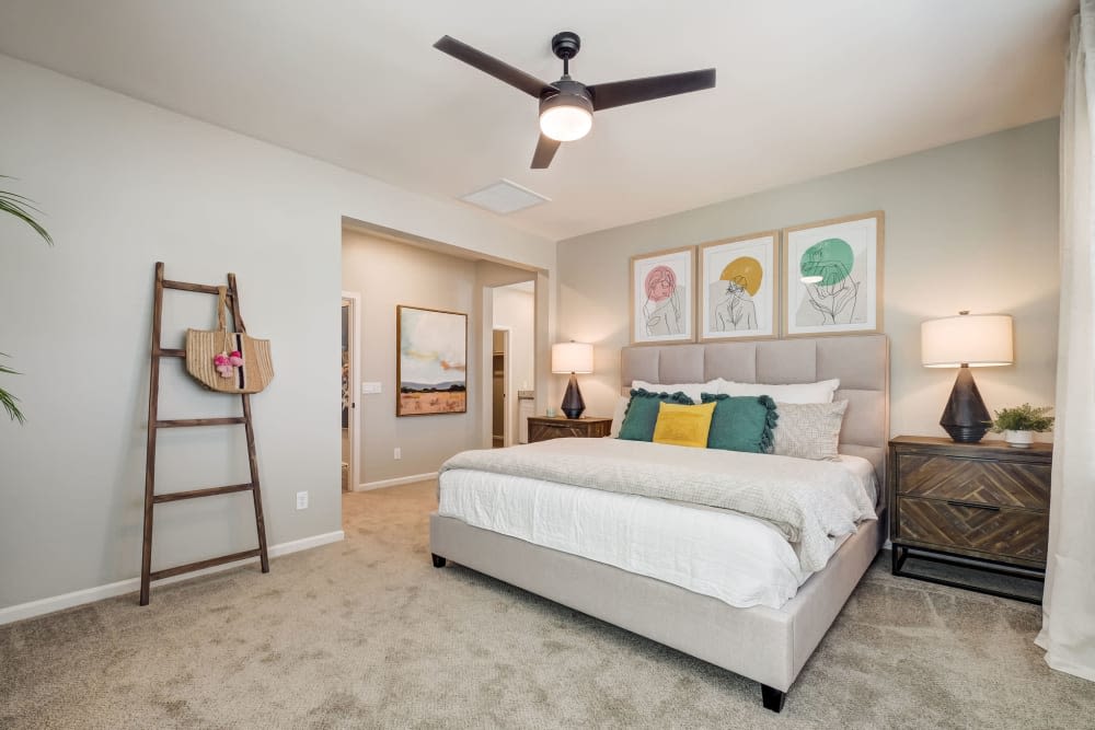 Bedroom with matching end tables at BB Living at Trails Edge in Centennial, Colorado
