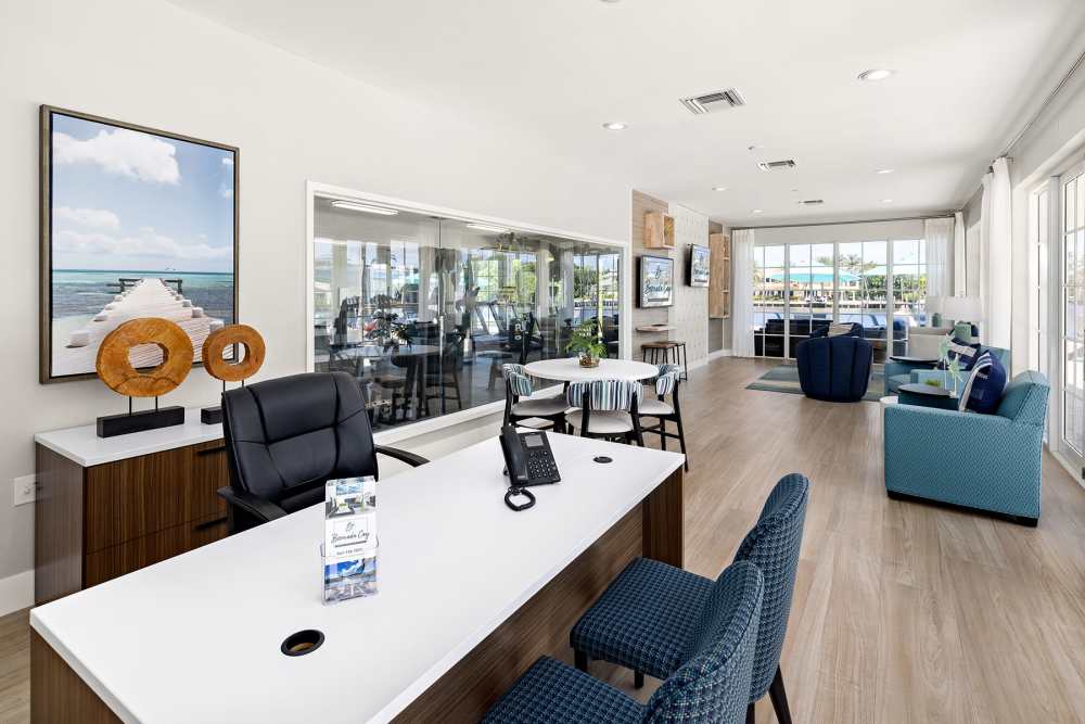 Resident clubhouse with comfy seating and beautiful views at Bermuda Cay in Boynton Beach, Florida