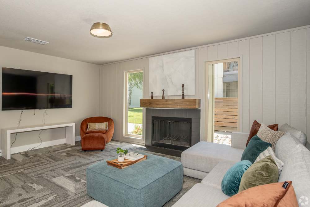 Cozy Living room with Television and Fireplace at El Macero Apartments in Davis, California