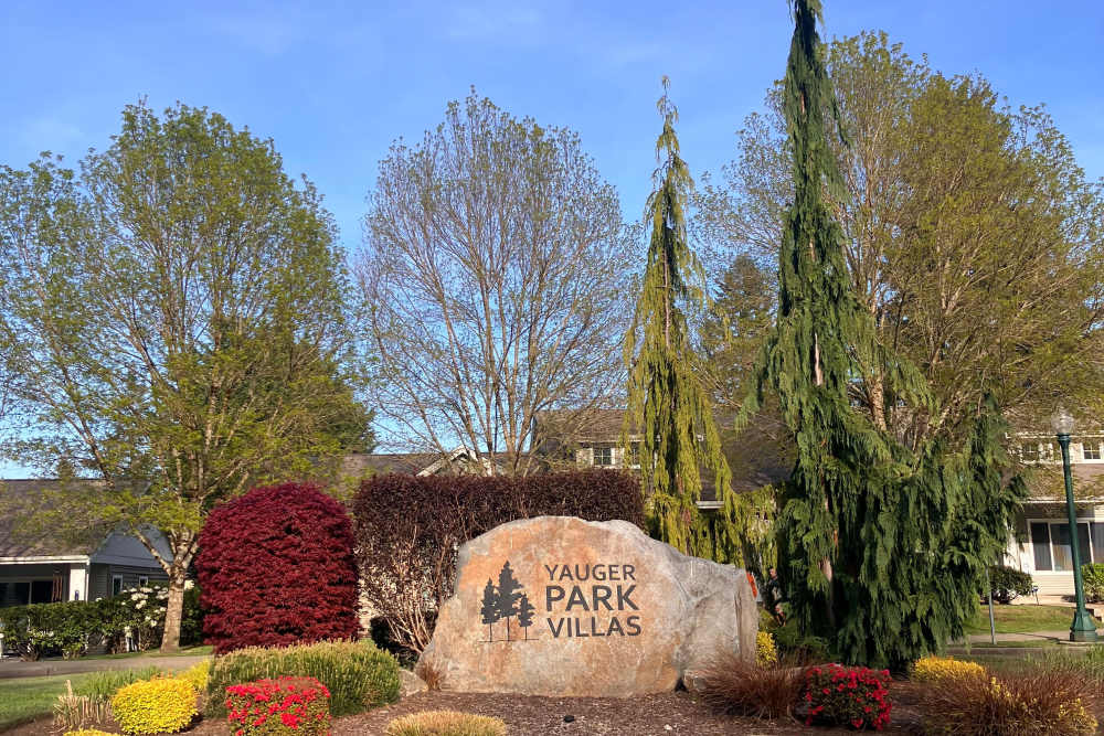 Monument sign outside of Yauger Park Villas in Olympia, Washington