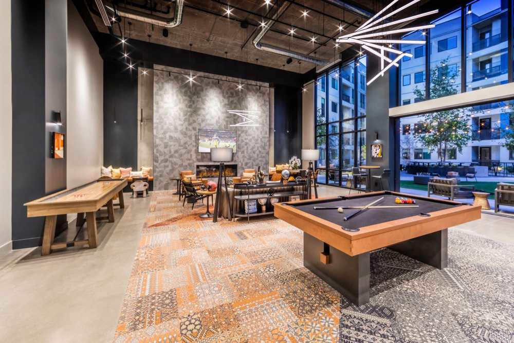 Game room with pool table at Reno Experience District in Reno, Nevada