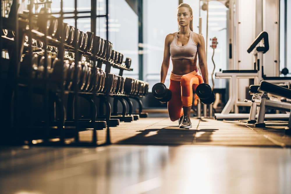 Modern fitness center at The Abbey at Memorial in Houston, Texas