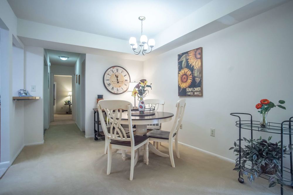 Model living space at Hunt Club Apartments in Cockeysville, Maryland