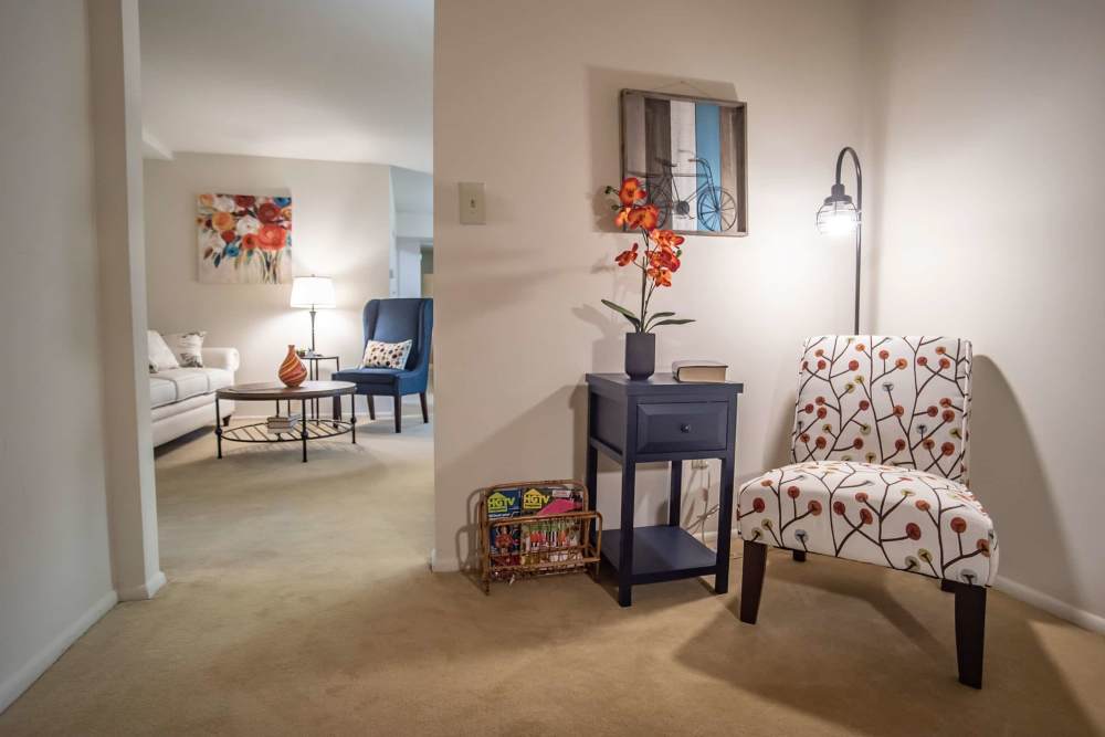 Modern living room at Hunt Club Apartments in Cockeysville, Maryland