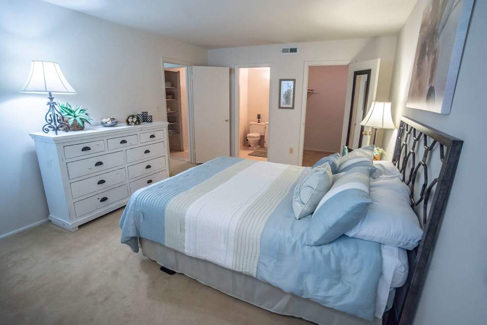 Resident bedroom in a home at Hunt Club Apartments in Cockeysville, Maryland