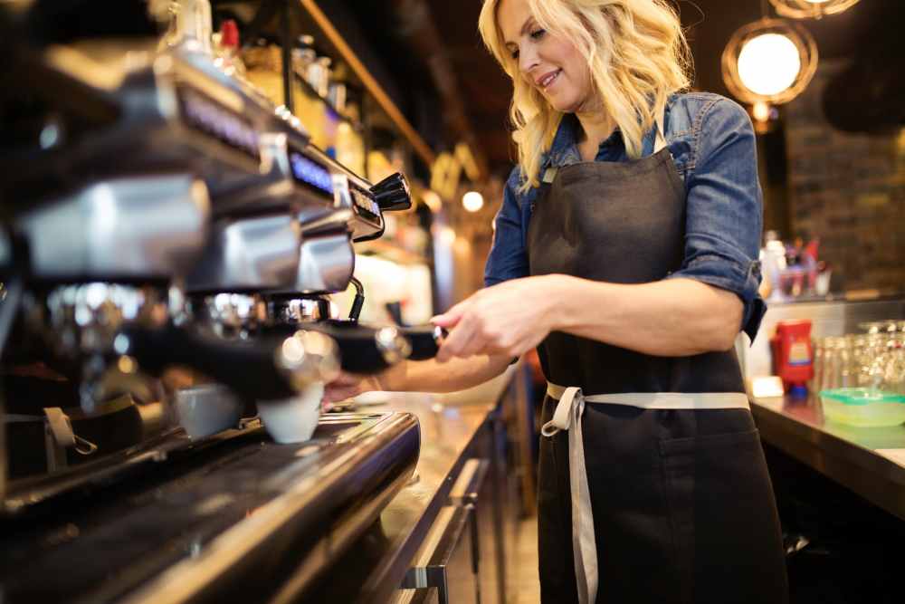 Barista making coffee drinks near Shenandoah Commons in Front Royal, Virginia