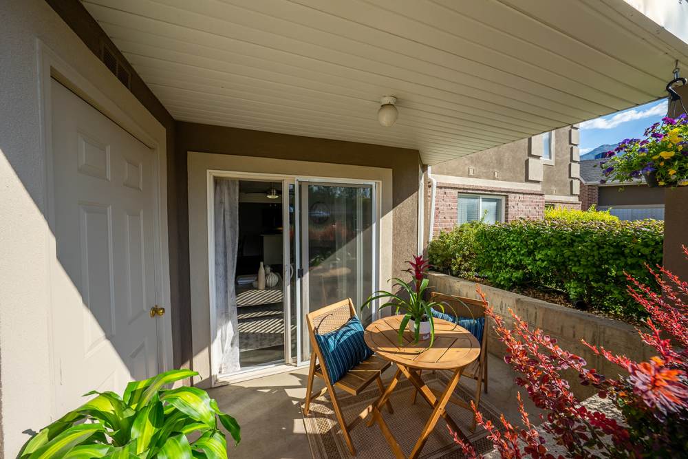 Private patios at The Falls at Canyon Rim in South Ogden, Utah