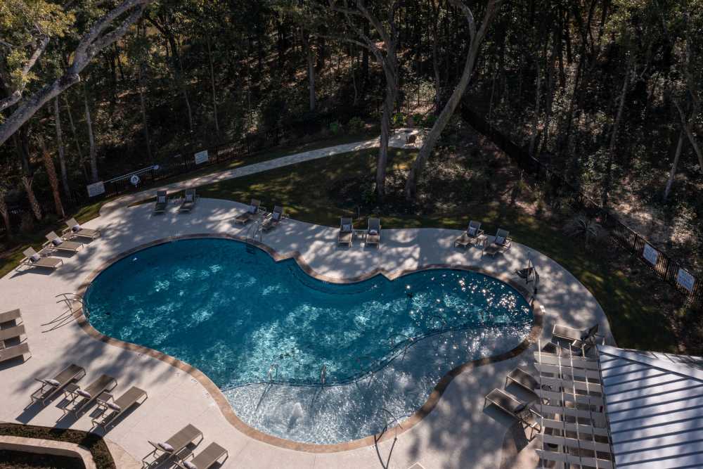 Swimming pool and lounge chairs for resident use at Park Circle Village in North Charleston, South Carolina