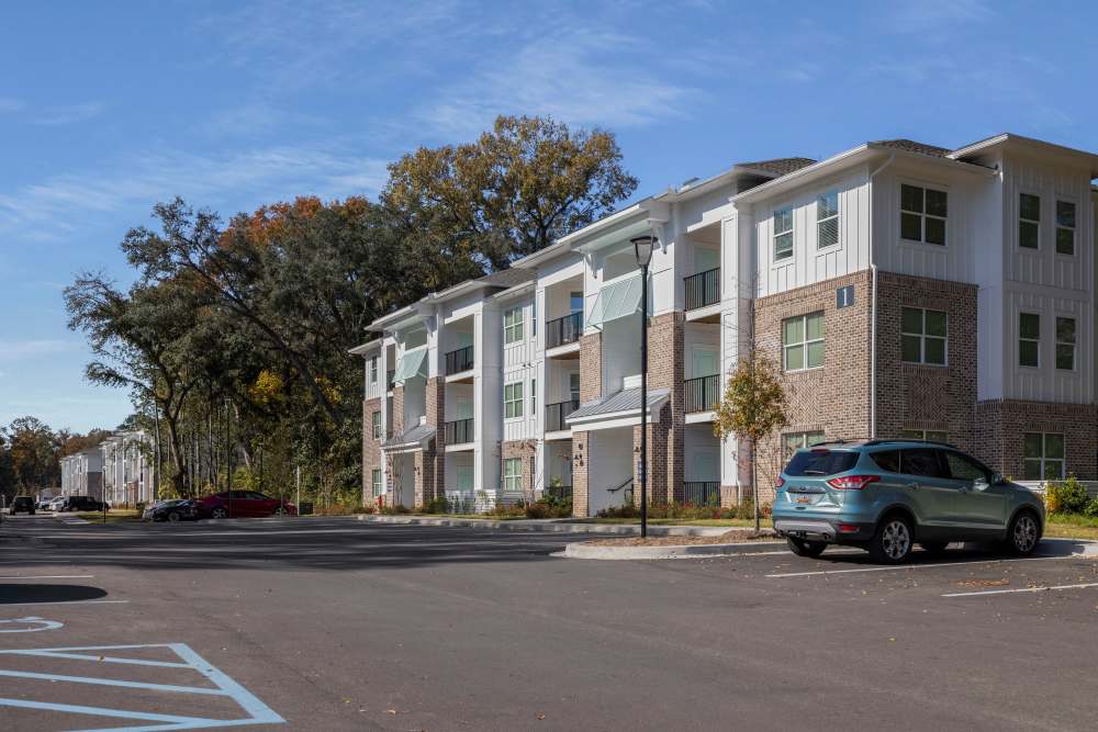 Apartments and parking lot at Park Circle Village in North Charleston, South Carolina
