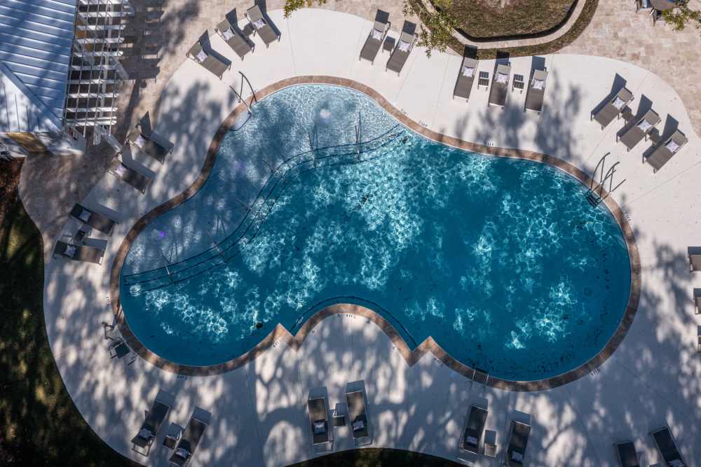 Aerial view of our swimming pool at Park Circle Village in North Charleston, South Carolina