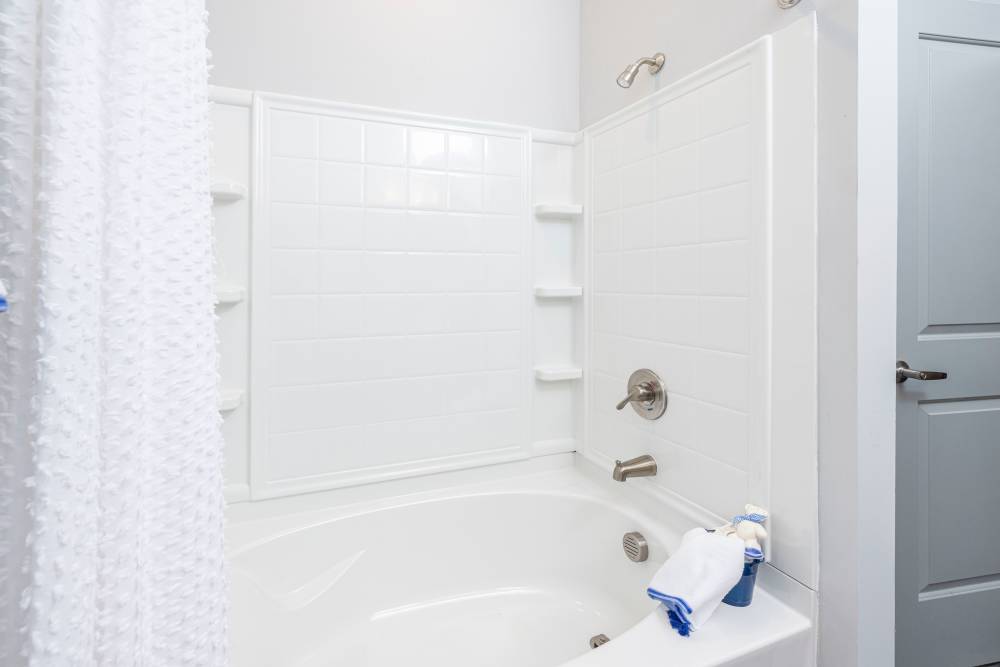Large bathtub and shower combo in a model home at Park Circle Village in North Charleston, South Carolina