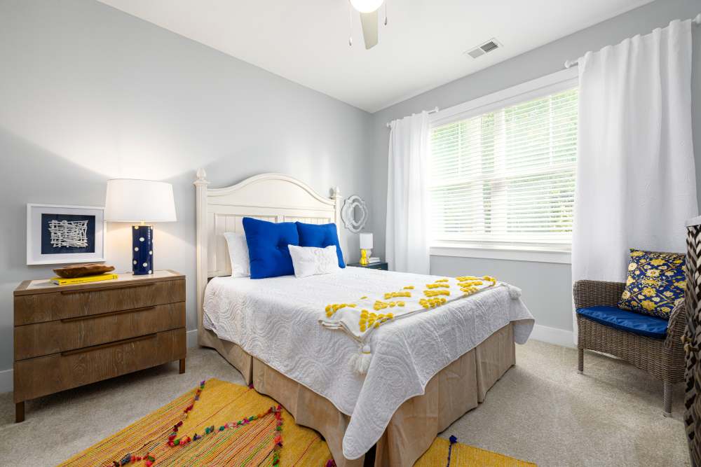 Cozy bedroom in a model home at Park Circle Village in North Charleston, South Carolina
