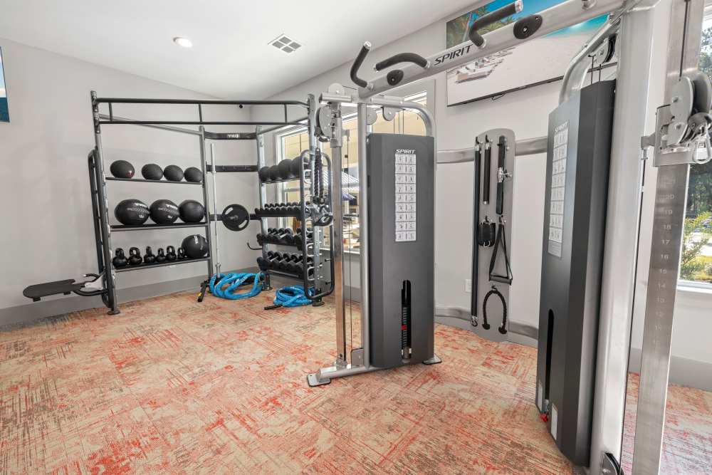 Weightlifting equipment in our fitness center at Park Circle Village in North Charleston, South Carolina