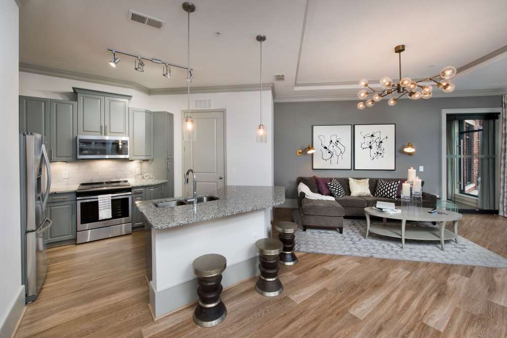 Luxurious kitchen and spacious floor plans in a model home at The Mill at Westside in Atlanta, Georgia