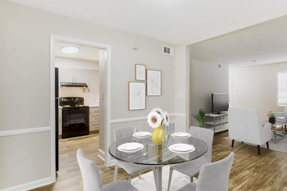 Wood-style flooring in an apartment dining area at Westpoint Creek in Atlanta, Georgia