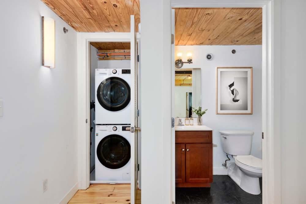 Full size washer and dryer in an apartment at Abbot Mill in Westford, Massachusetts