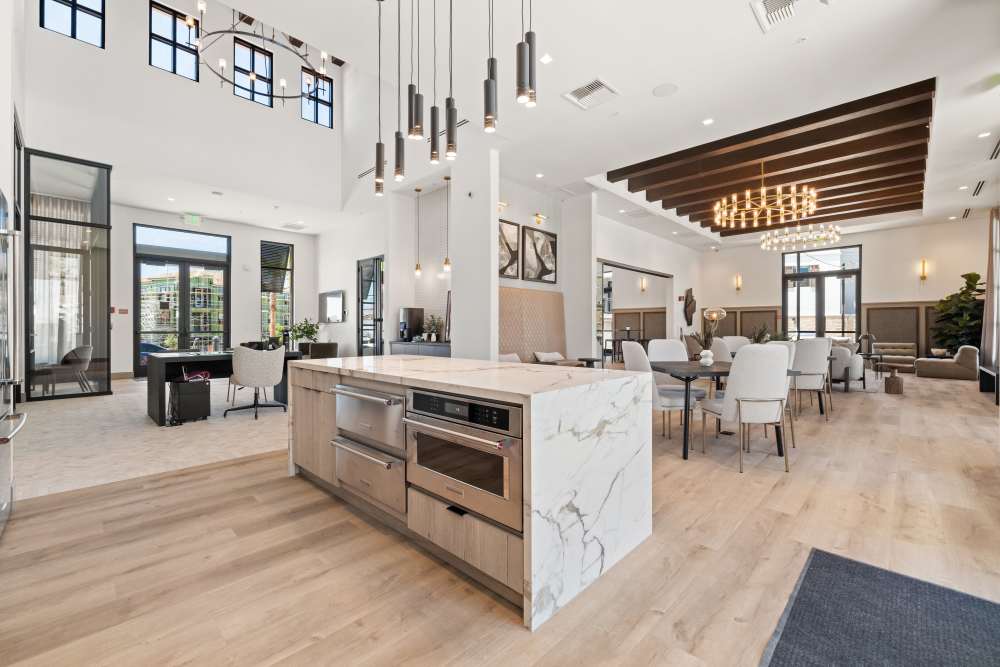Luxury Kitchen Area with granite island countertop at Broadstone Villas in Folsom, California