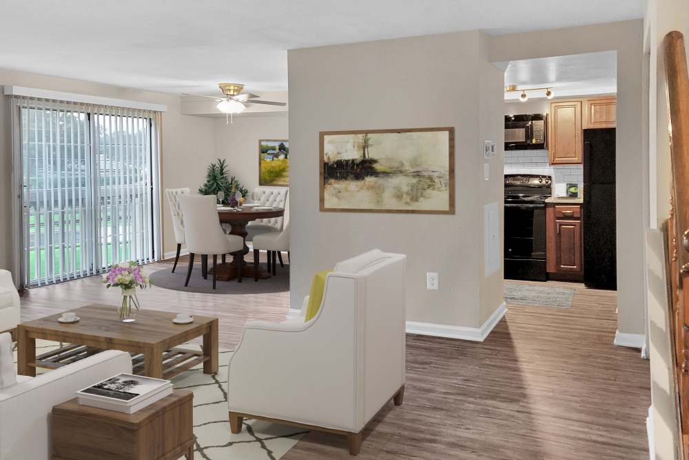 Modern livingroom with wood floors at Montgomery Club in Gaithersburg, Maryland