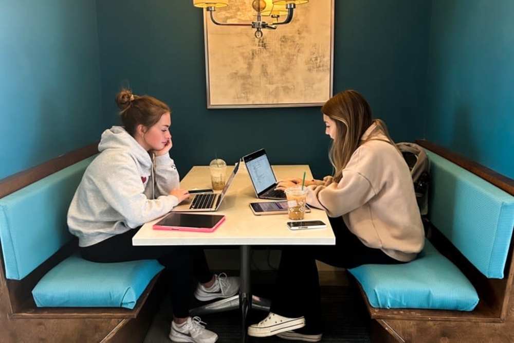 Residents studying in the study area at The Quarters Bloomington in Bloomington, Indiana