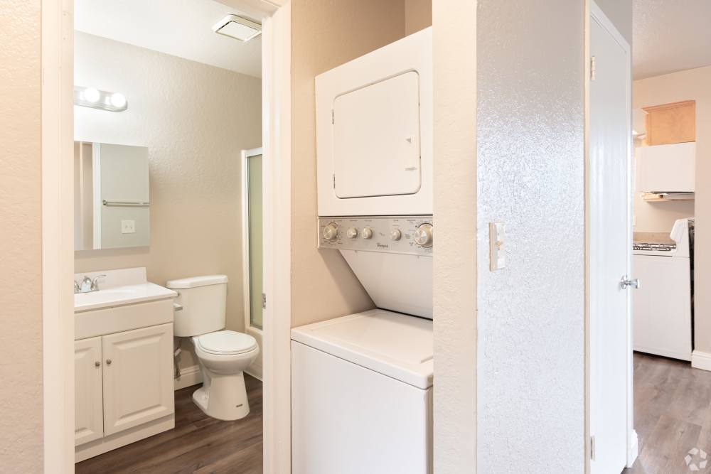 bathroom, laundry at Alderwood Park Apartments in Livermore, California