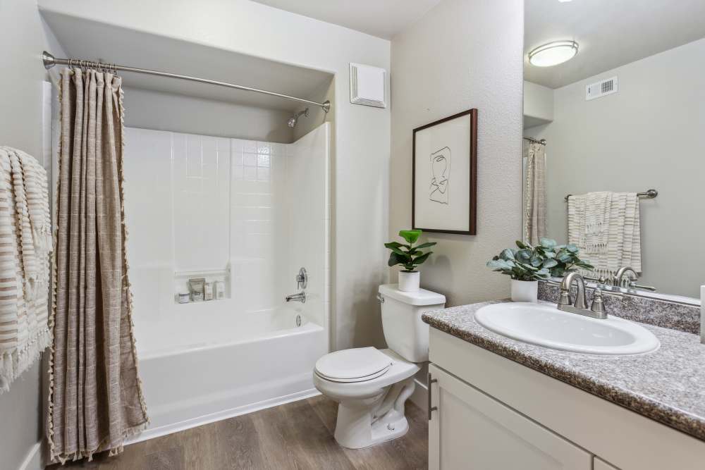 Updated and clean bathroom in a model home at Avery at Moorpark in Moorpark, California