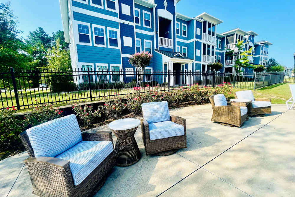Outdoor lounge chairs at Thomaston Crossing in Macon, Georgia