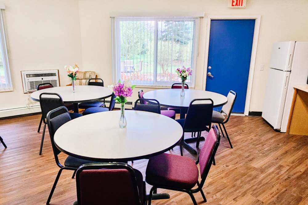 Club bouse with kitchen and seating at Bramblewood in New Haven, Michigan