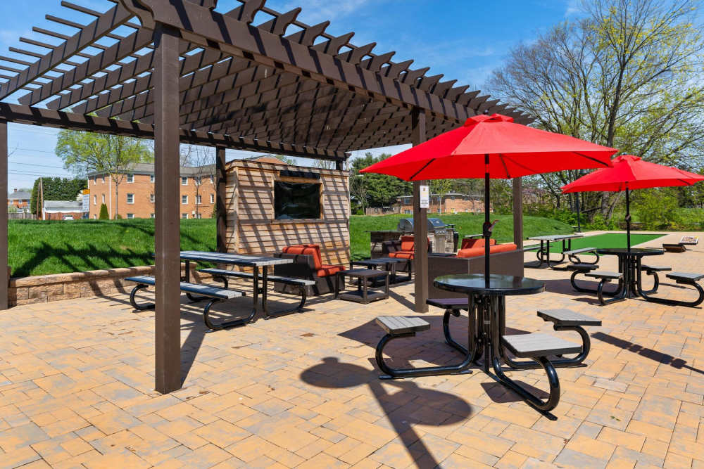 Outdoor seating at East of Market in Frederick, Maryland