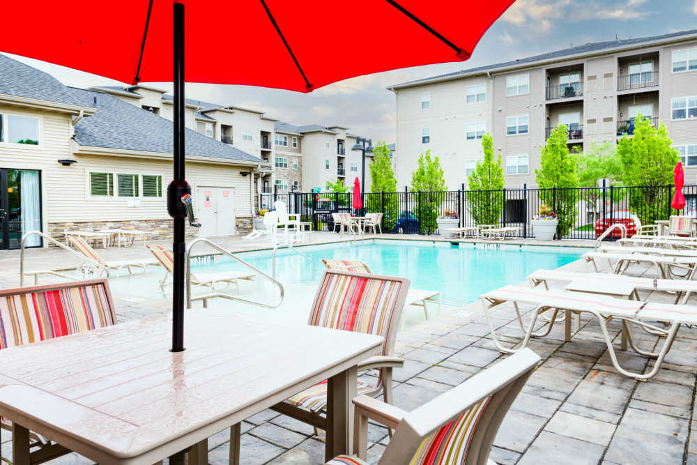 Pool side tables at East of Market in Frederick, Maryland