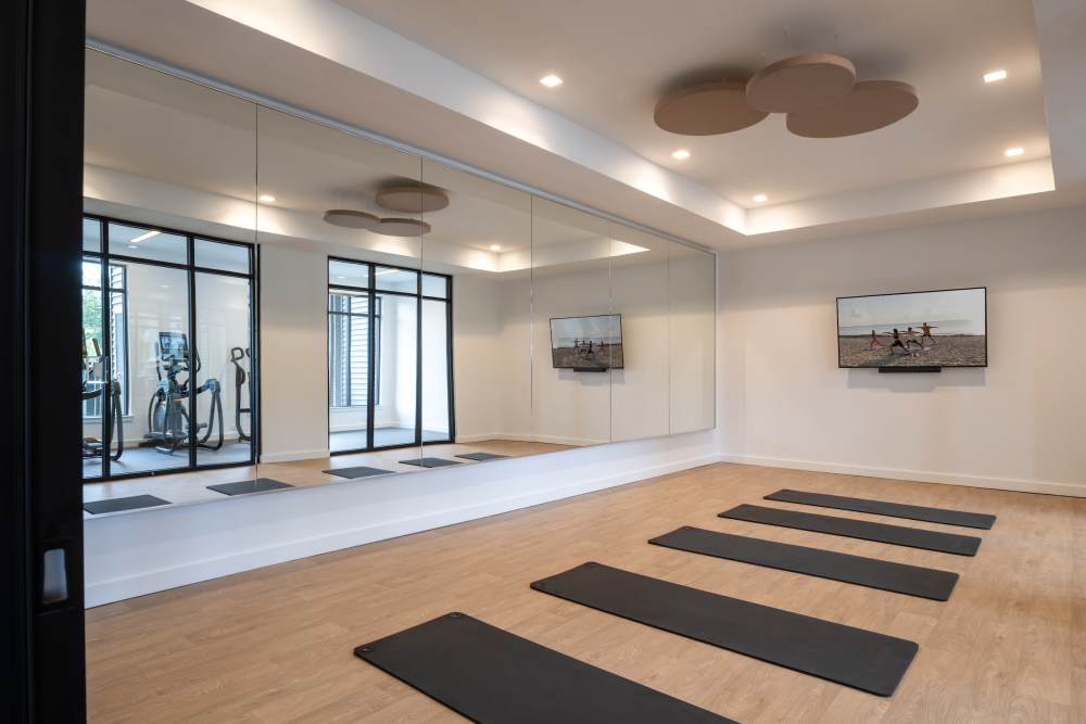 Resident yoga and stretching room at Elms at the Refuge in Laurel, Maryland