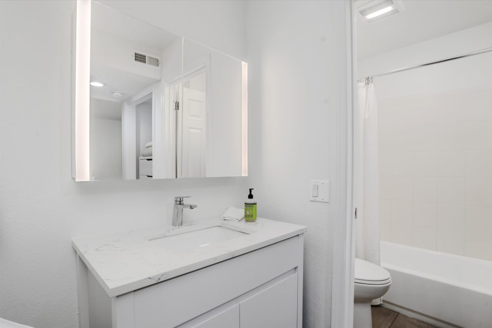 Bathroom with an Oversized Vanity with Ample Storage at GoodHomes Detroit in Detroit, Michigan