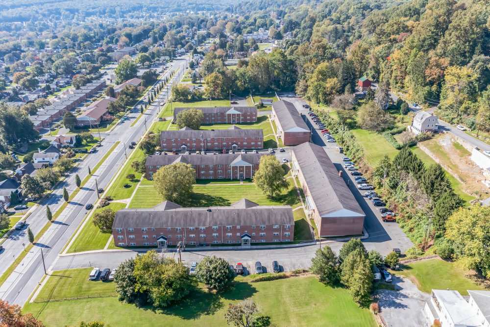 Arial view of the apartments at Ridgeview Apartment Homes in Reading, Pennsylvania