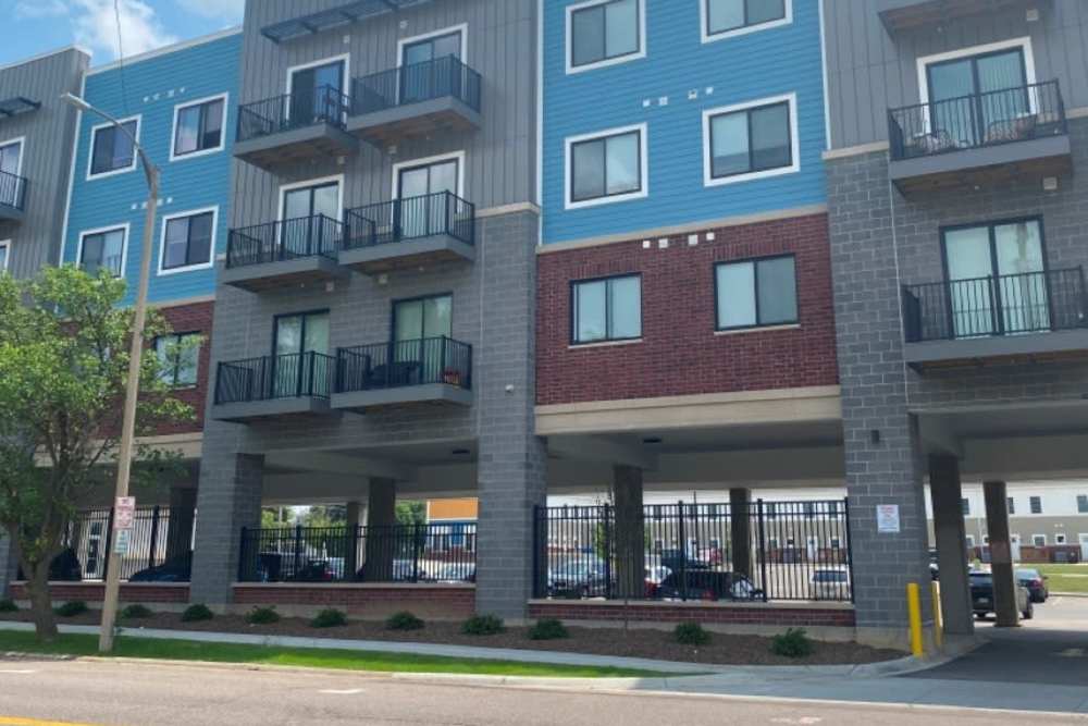 View of exterior of apartments at Marketplace in Flint, Michigan