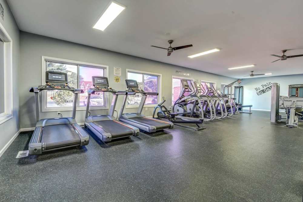 Fitness studio with lights and treadmills at Hidden Creek, Crown Point, Indiana