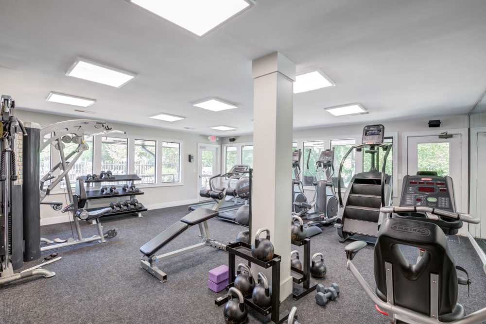 Fitness Center of the community at The Lodge on the Chattahoochee Apartments in Sandy Springs, Georgia