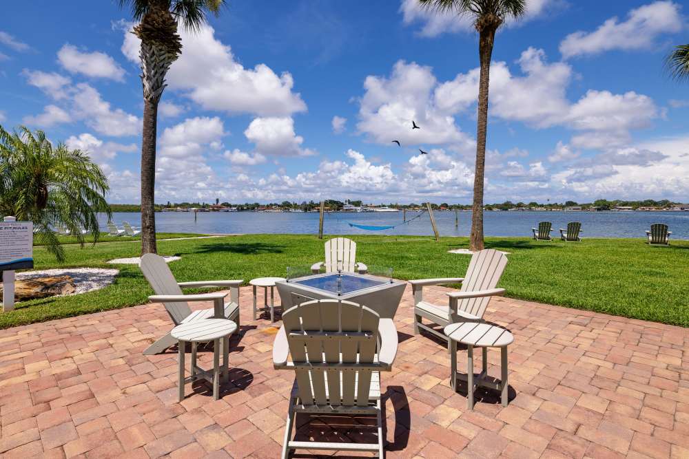 Waterfront fire pit at Waters Pointe in South Pasadena, Florida