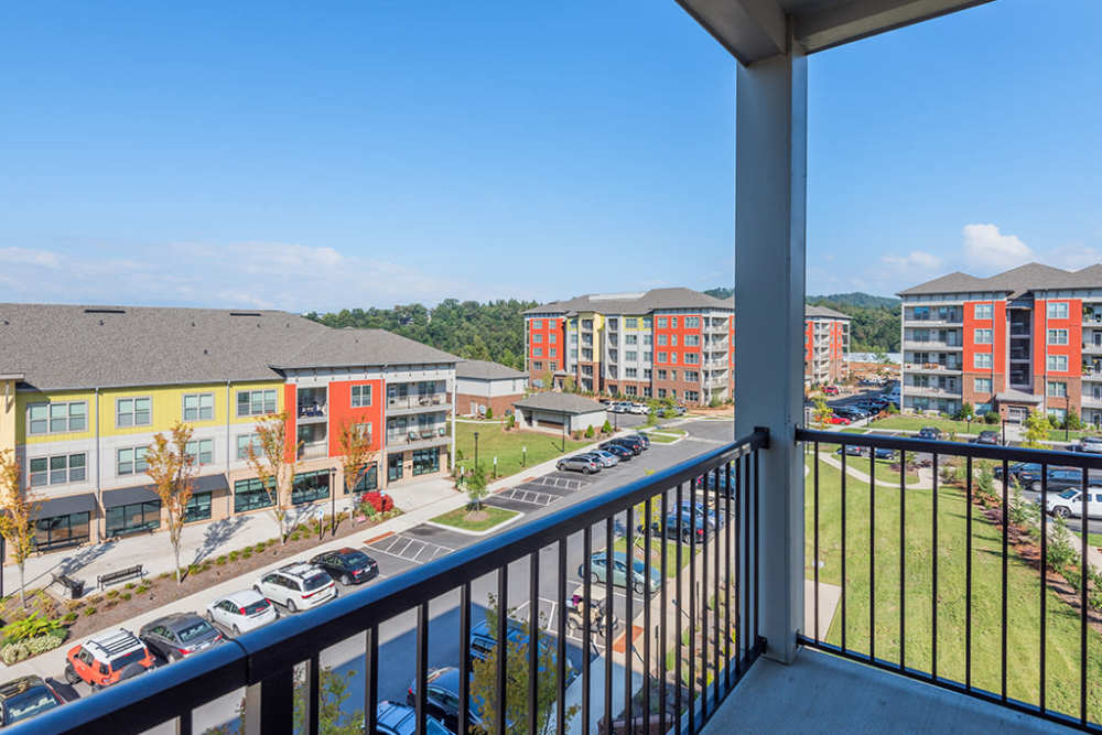 Private balcony in a model home at The District in Asheville, North Carolina