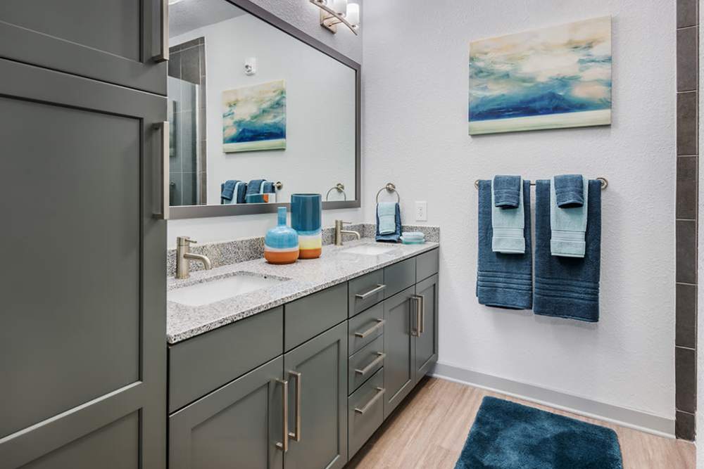 Bathroom with large vanity at The District in Asheville, North Carolina