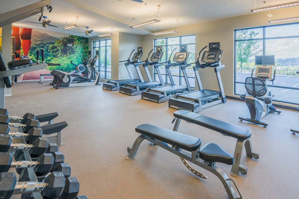 Get a workout in at our fitness center at The District in Asheville, North Carolina