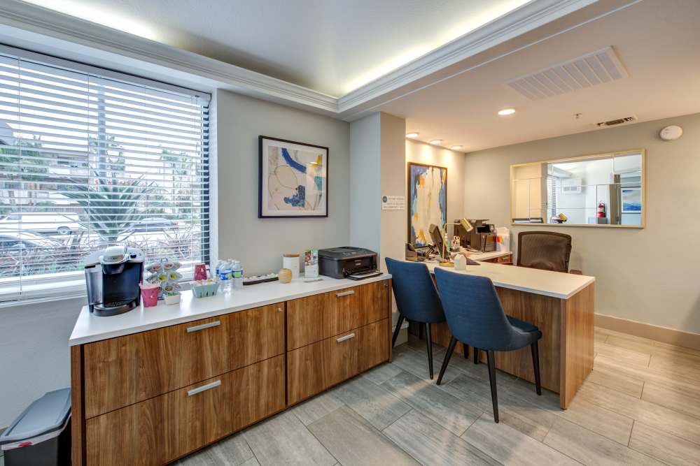 A community office area at Vue at Laurel Canyon in Valley Village, California