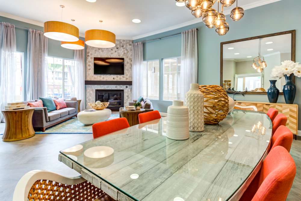 Large table and chairs in the clubhouse at Waterstone Media Center in Burbank, California