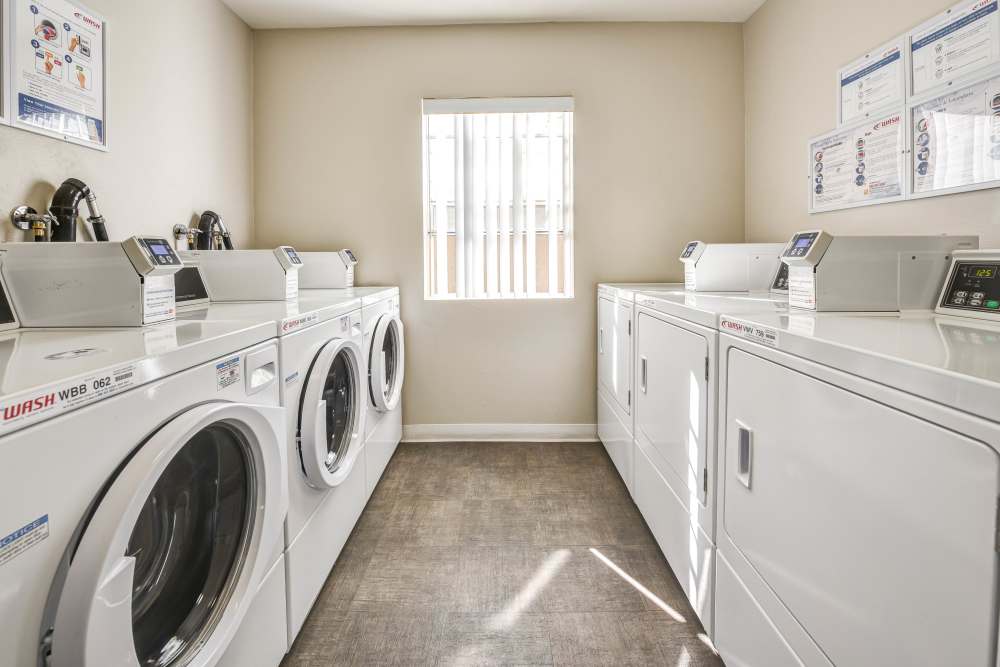 Washers and dryers in the laundry facility at Waterstone Media Center in Burbank, California